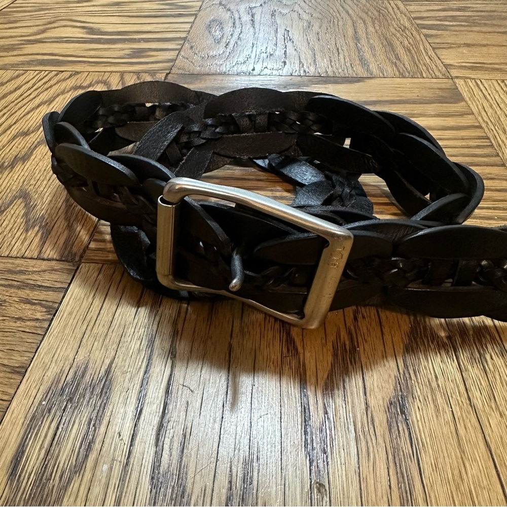Lauren Ralph Lauren Black Leather Belt with Silver Buckle, Medium